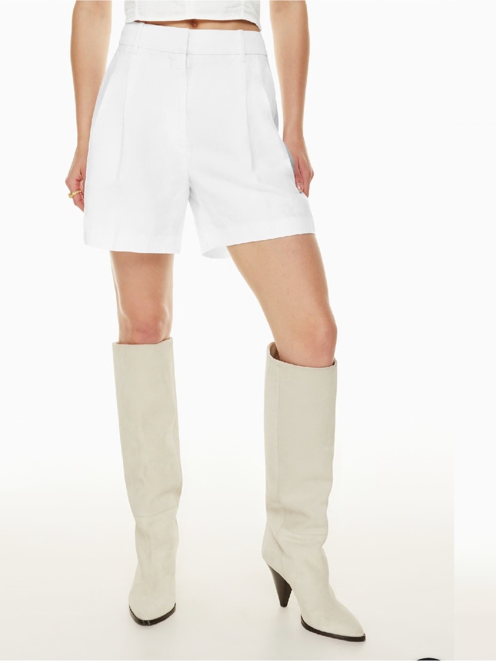 Aritzia Effortless Linen High-Rise White Pleated Linen-Blend Women’s Shorts